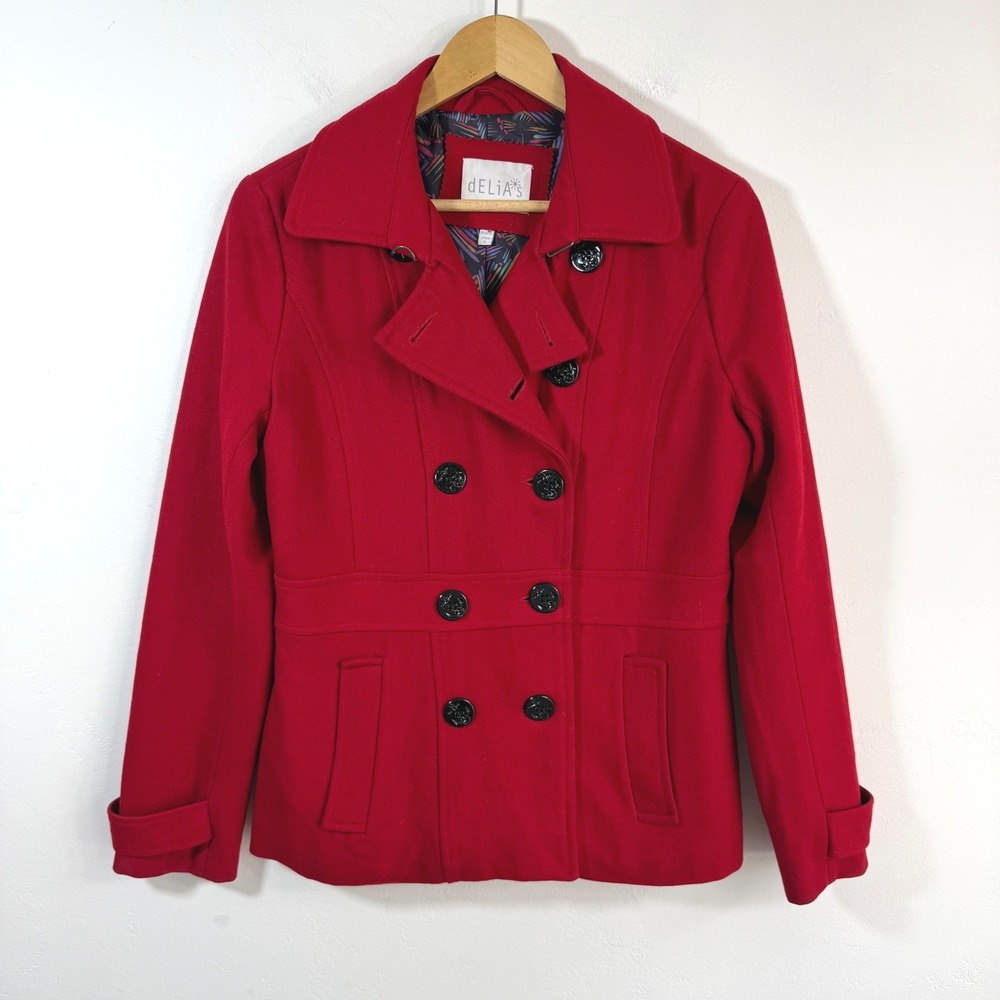 Vintage dELiA*s Wool Peacoat S Red Thinsulate Double Breasted Y2K 2000s Twee